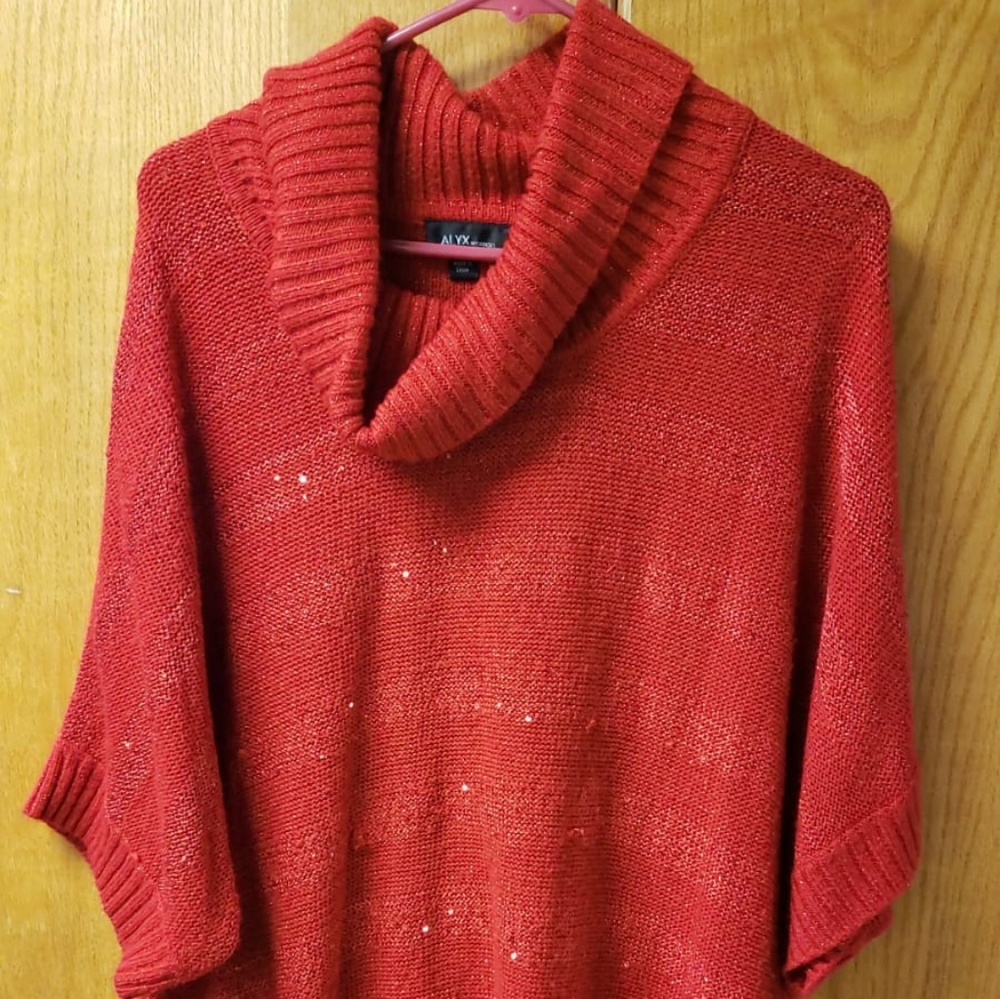 Red turtleneck short sleeve blouse
